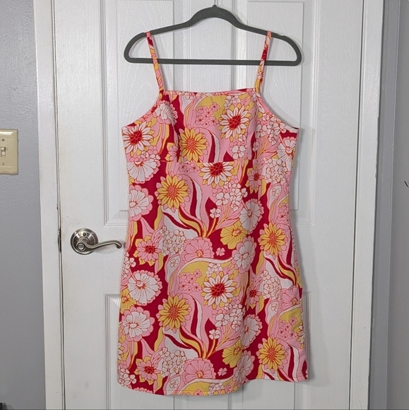 Retro Reversible Groovy Pink Floral and Red Mini Dress‎ -Size M/L - Picture 2 of 9